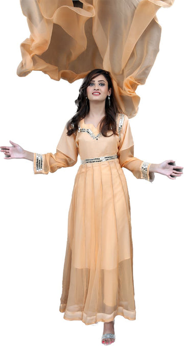 Peach with Embroidery & Mirror work Maxi